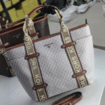 Stripe Tote Bag with Logo Webbing Strap